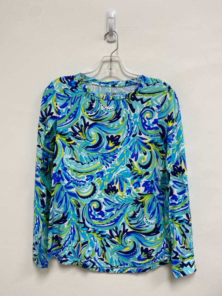 IBKUL Size S Turquoise White/Green Abstract Ladies Top
