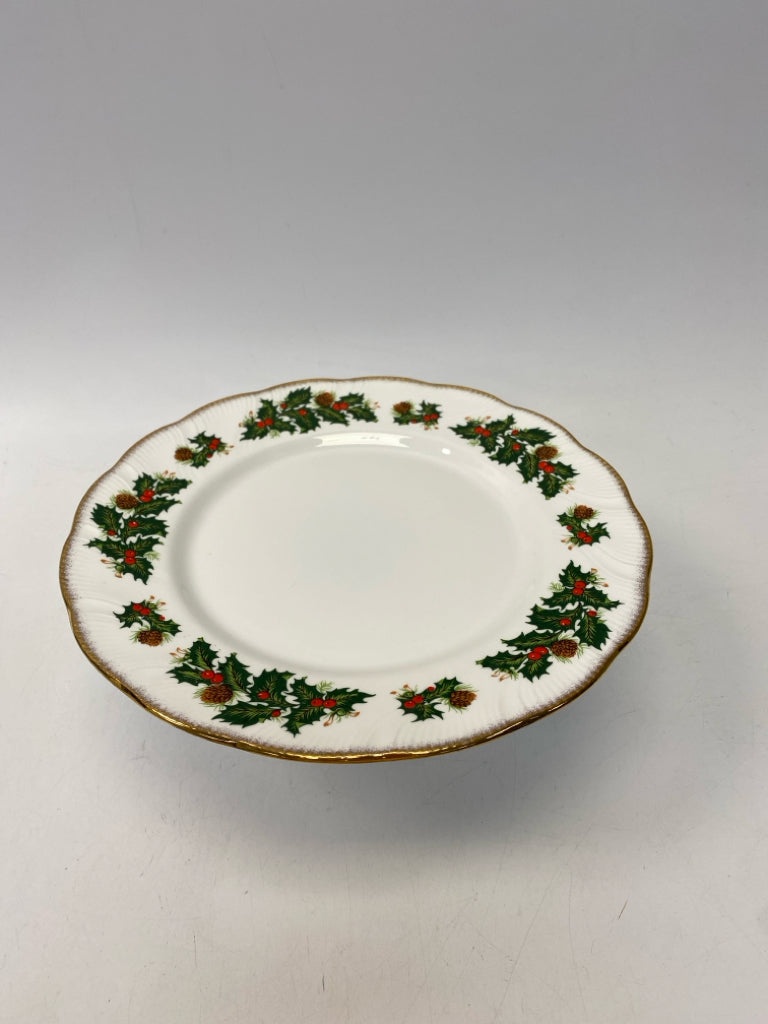 White Green Holly Berries China Cake Plate/Stand