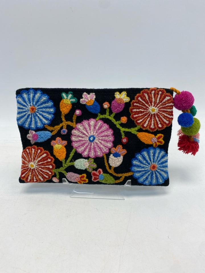 noonday collection Black Multi-Color Embroidered Flowers Handbag