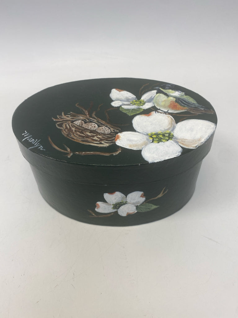 Green White Flowers Paper Box