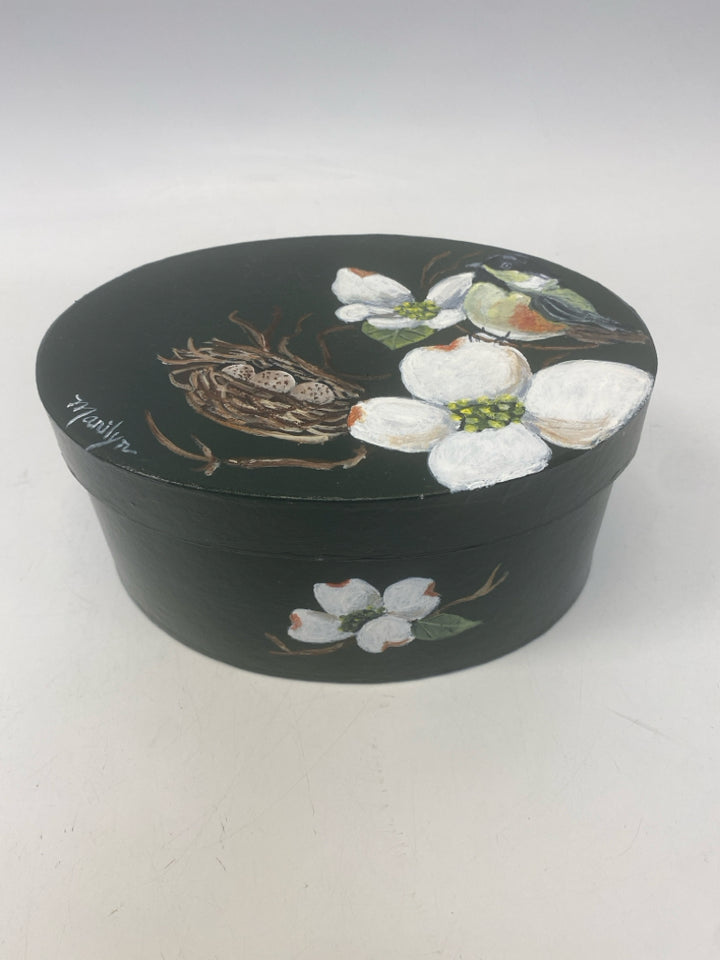 Green White Flowers Paper Box