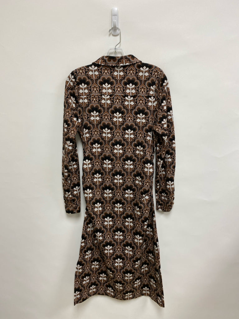 Maeve Size M Brown Black/White Floral Long Sleeve Polyester Ladies Dress