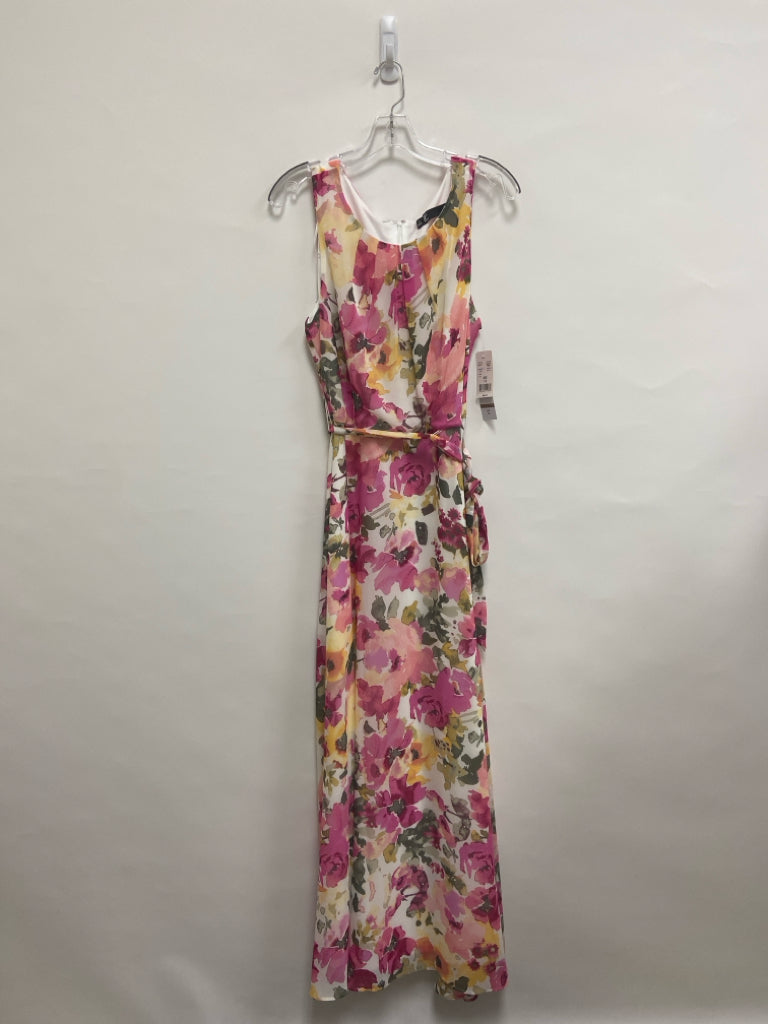 NWT Leslie Fay Size 12 Pink/White Orange/Gray Floral Maxi Ladies Dress