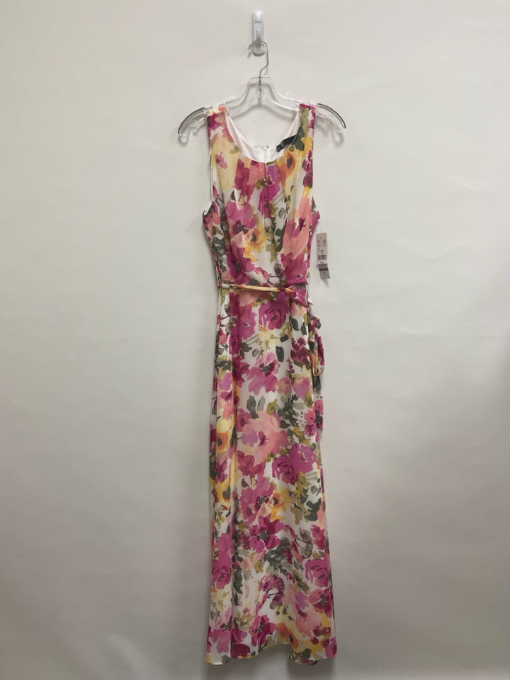 NWT Leslie Fay Size 12 Pink/White Orange/Gray Floral Maxi Ladies Dress