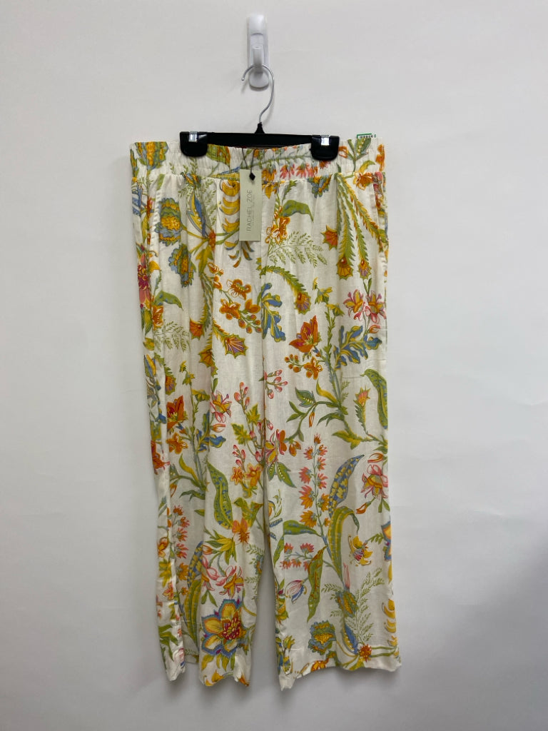 NWT RACHEL ZOE Size L White Multi Color Floral Linen Blend Ladies Pants