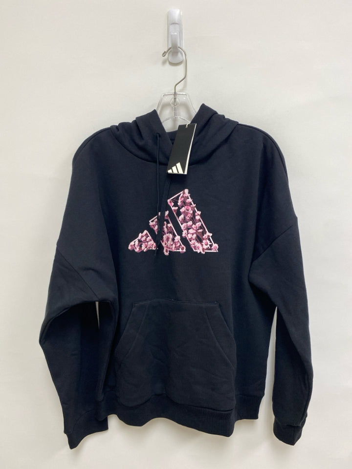 NWT Adidas Size L Black Pink Logo Hooded Ladies Sweatshirt