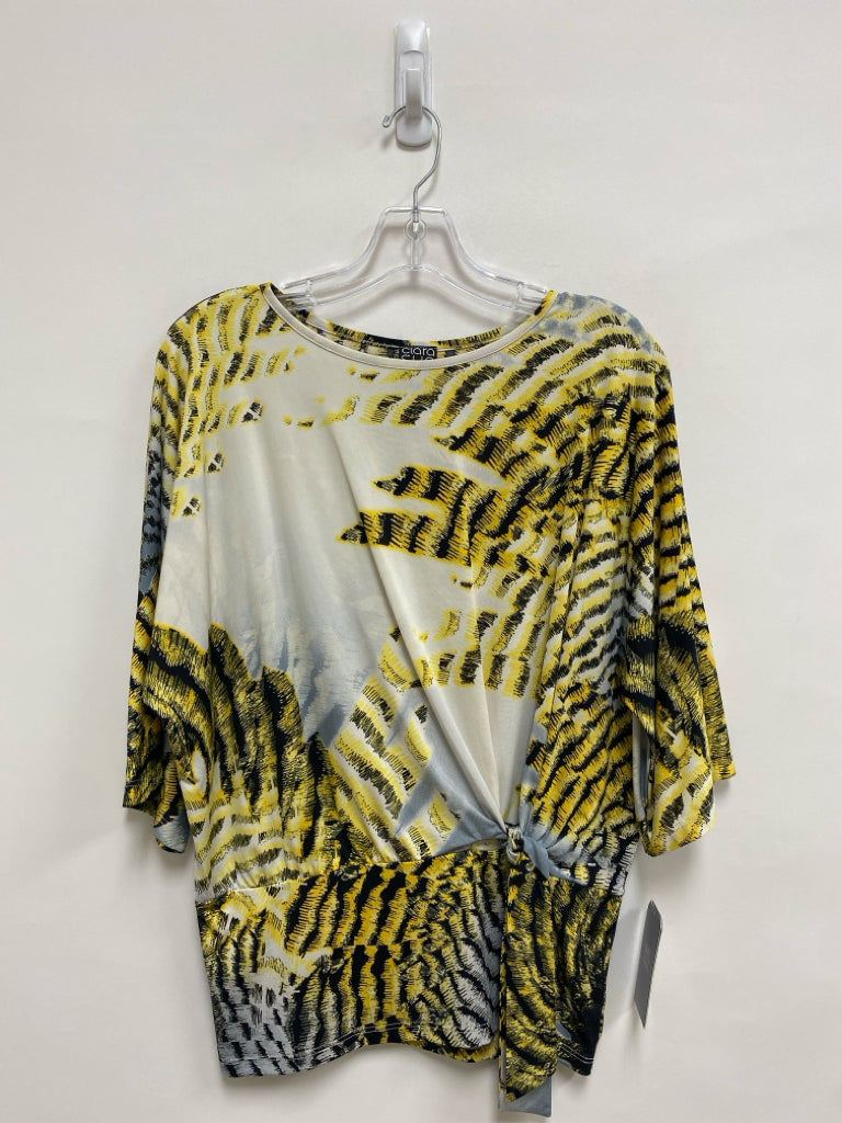 NWT Clara Sun Woo Size S White/Yellow Black/Gray Abstract Ladies Top