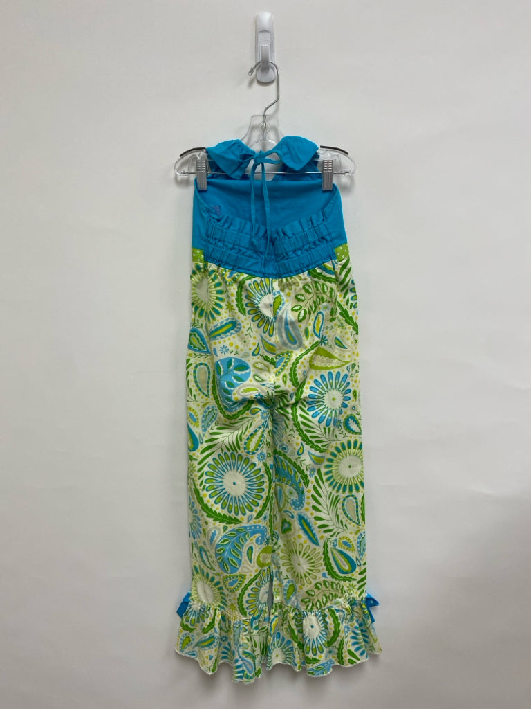 SIZE 7 Turquoise Green/Yellow Paisley Sleeveless Girl&
