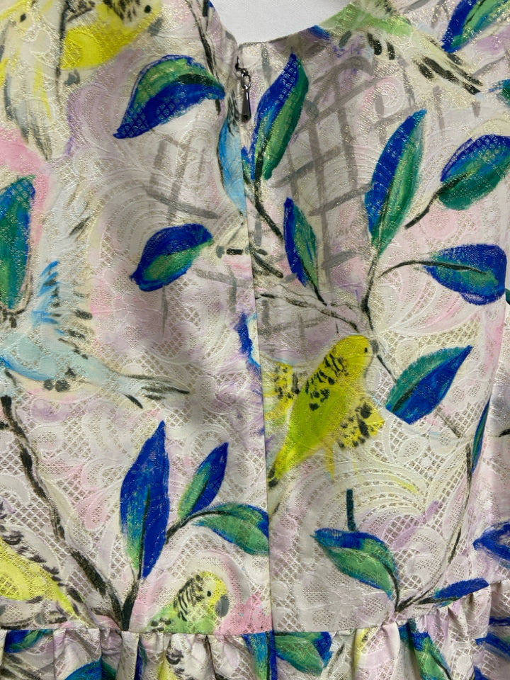 Leifsdottir Size 6 Cream/Pink Blue/Multi Birds Sleeveless Ladies Top