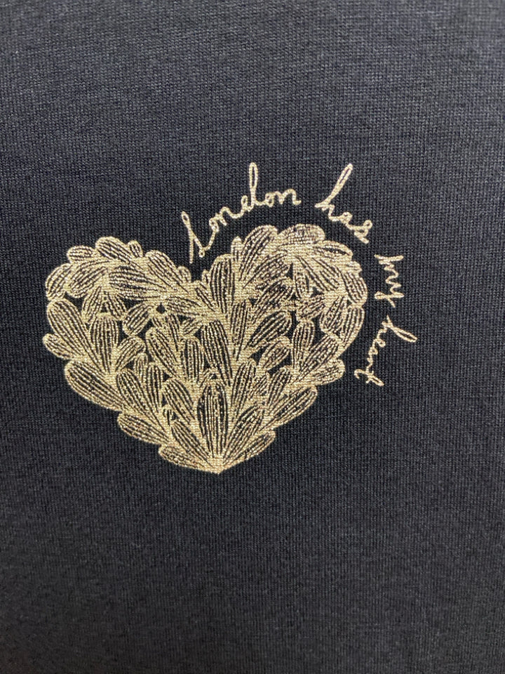 Ted Baker Size 2 Black Gold Hearts Ladies Top