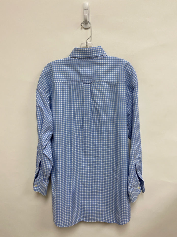 Peter Millar Size L Powder Blue White Squares Button Up Men&