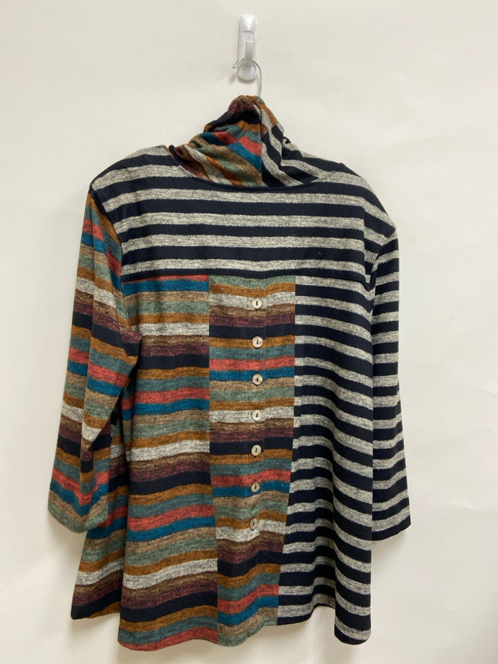 JOHN MARK Size XL Gray/Black Multi Color Striped Ladies Top