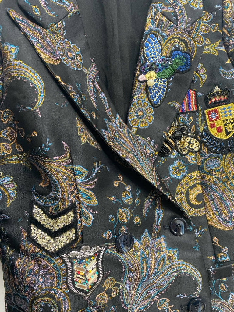 FASHION NOVA Size M Black Multi Color Paisley Jacquard Ladies Jacket