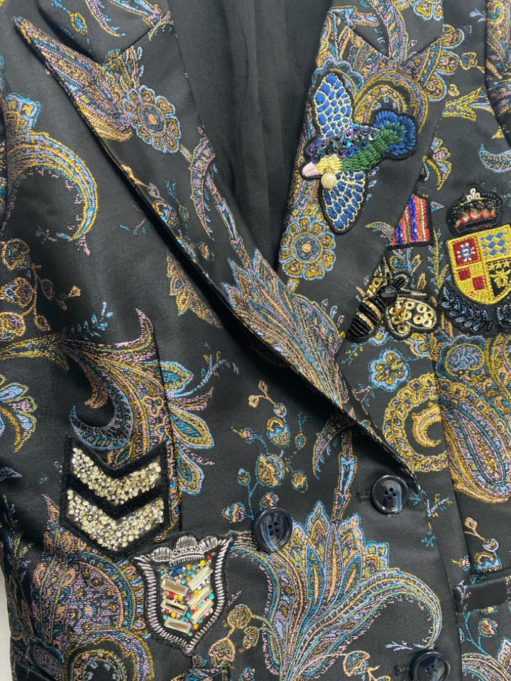FASHION NOVA Size M Black Multi Color Paisley Jacquard Ladies Jacket