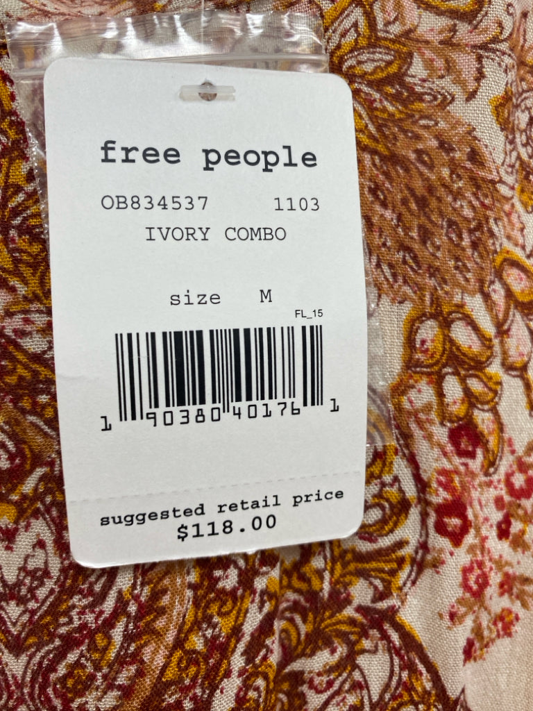 NWT Free People Size M Cream Yellow/Brown Floral Ladies Top