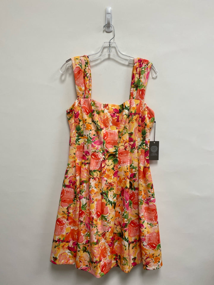 NWT VINCE CAMUTO Size 12 Orange Pink/Green Flowers Sleeveless Ladies Dress
