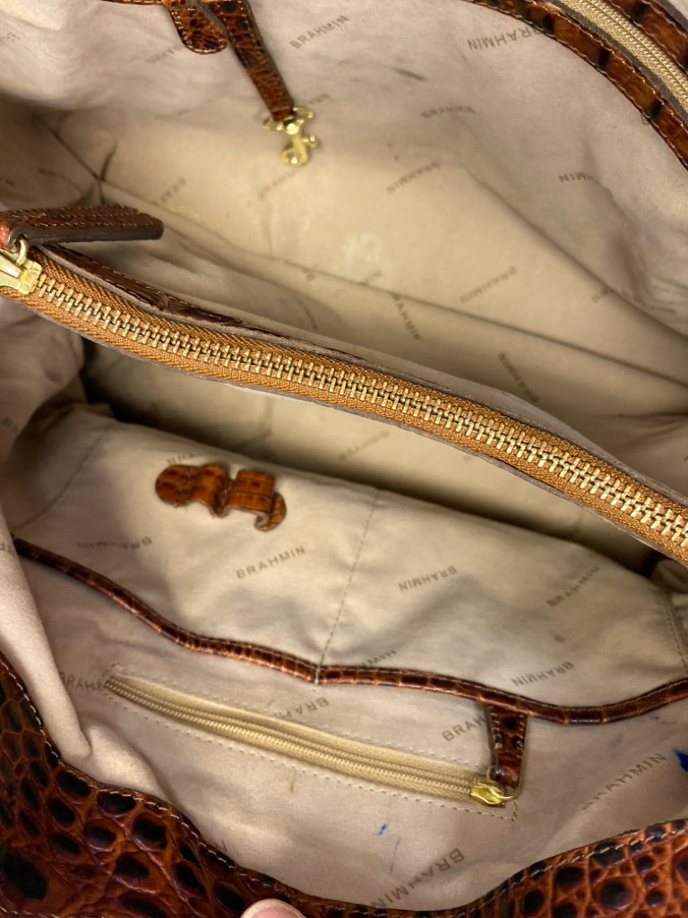 Brahmin Dark Brown Embossed Leather Handbag