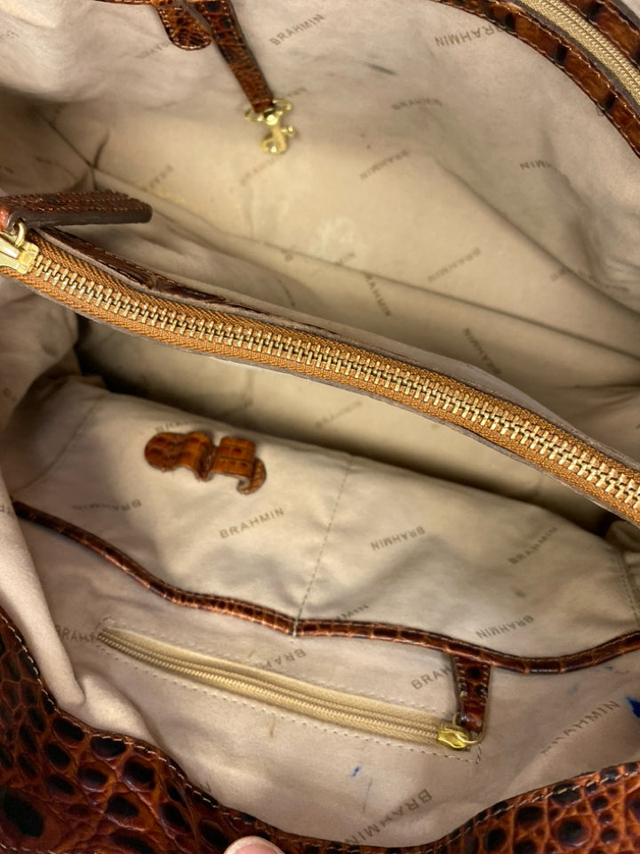 Brahmin Dark Brown Embossed Leather Handbag