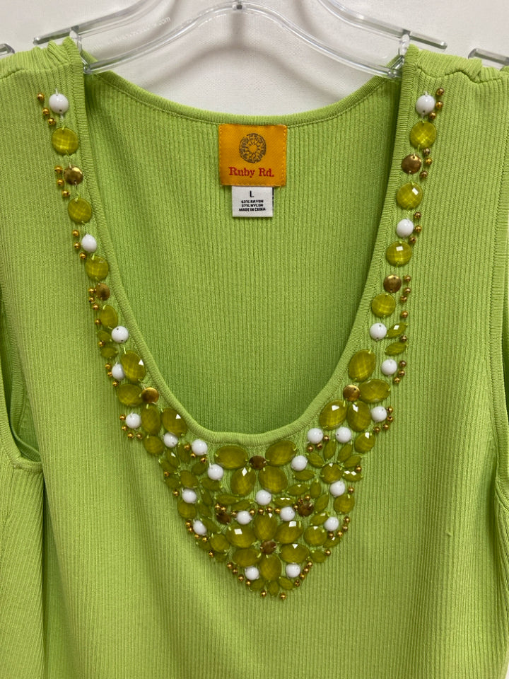 Ruby Rd. Size L Lime Green Beaded Tank Ladies Top