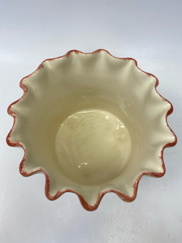 Gail Pittman Cream Red/Gold Swirl Ceramic Planter