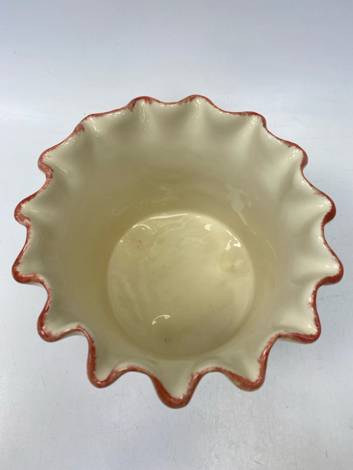 Gail Pittman Cream Red/Gold Swirl Ceramic Planter