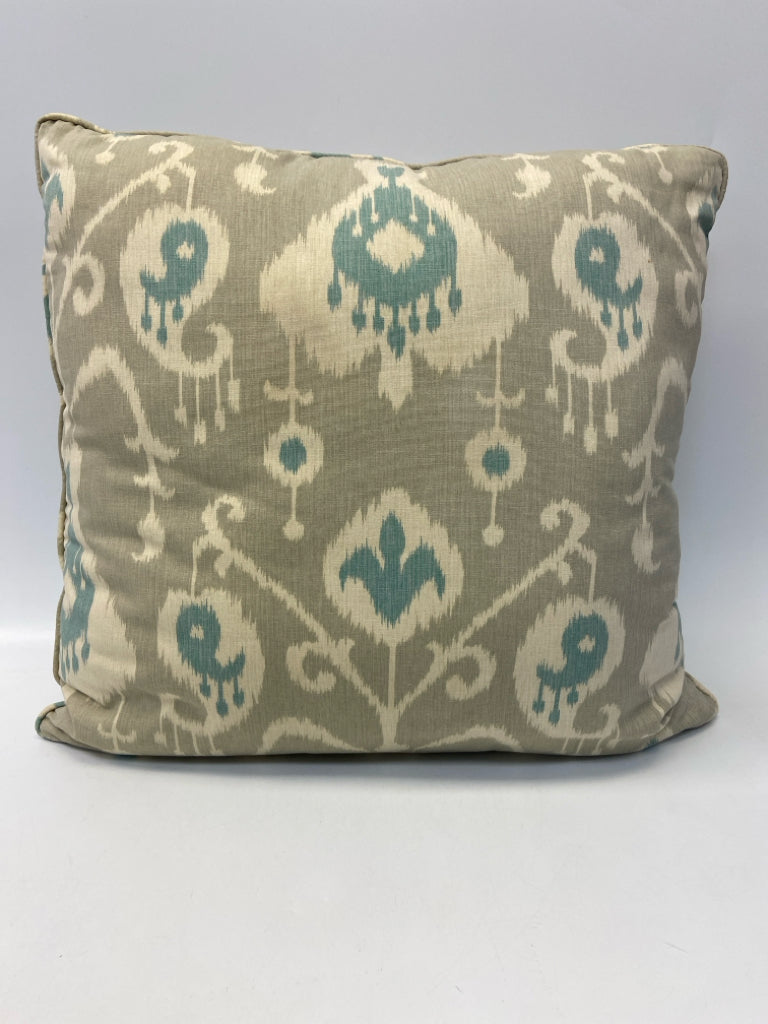 Gray/Cream Turquoise Print Pillow