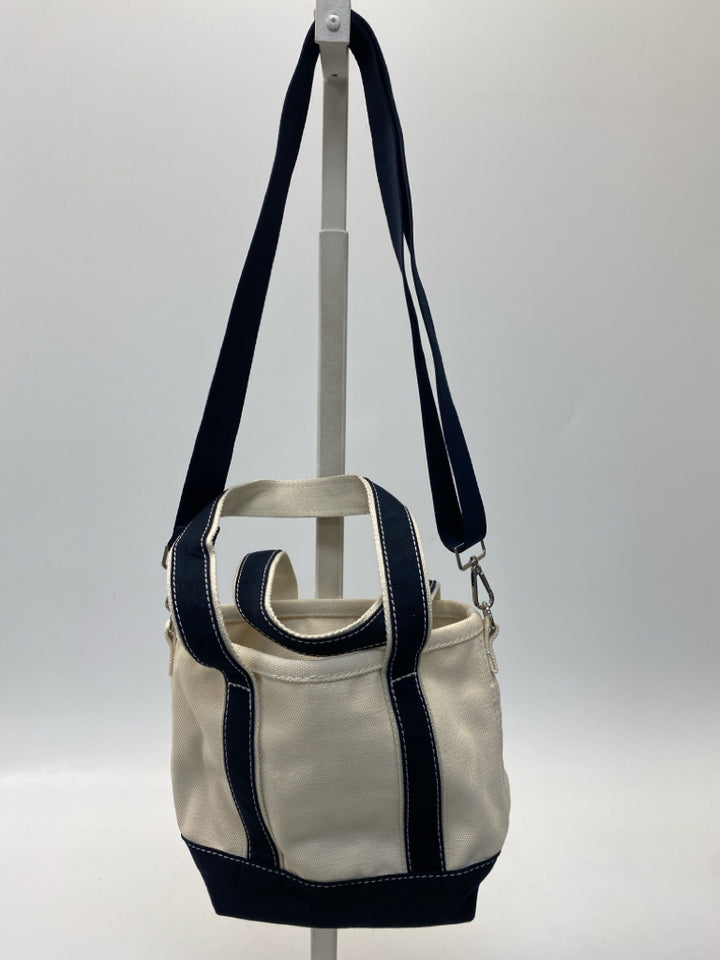 Lands End Cream Navy Tote Bag