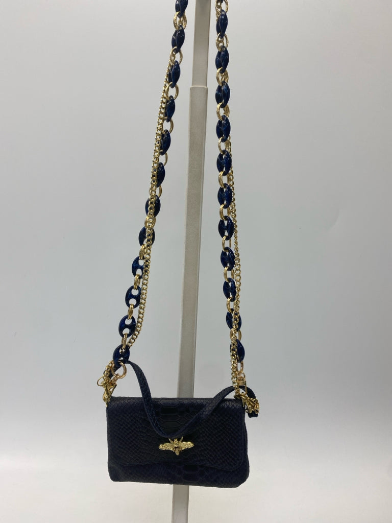 Rust &amp; Co Navy Gold Embossed Leather Handbag