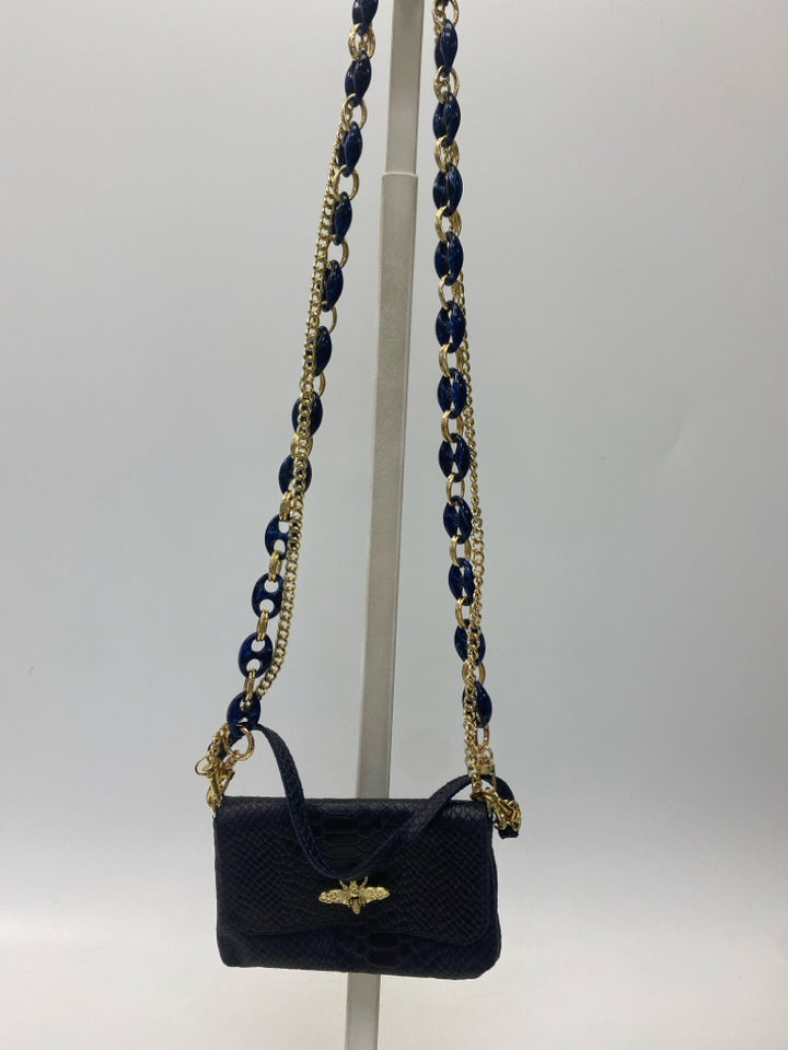 Rust &amp; Co Navy Gold Embossed Leather Handbag