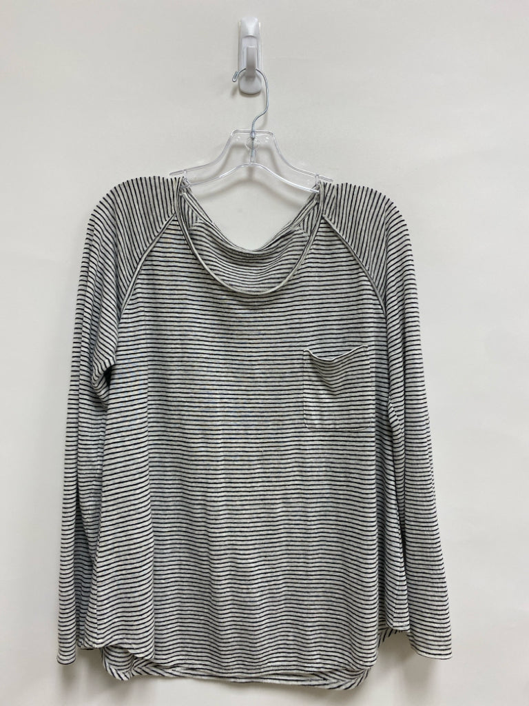 Eileen Fisher Size S White/Black Stripes Long Sleeve Linen Ladies Top