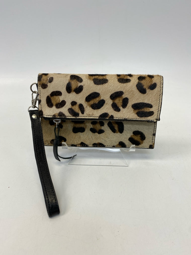 Tan Black Animal Print Faux Fur Wristlet