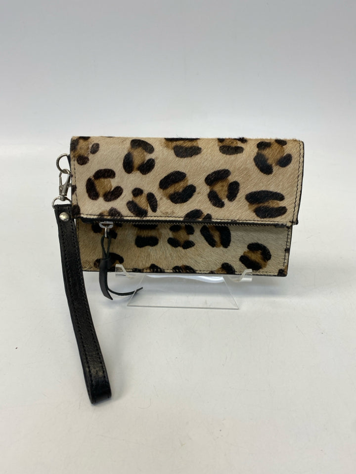 Tan Black Animal Print Faux Fur Wristlet