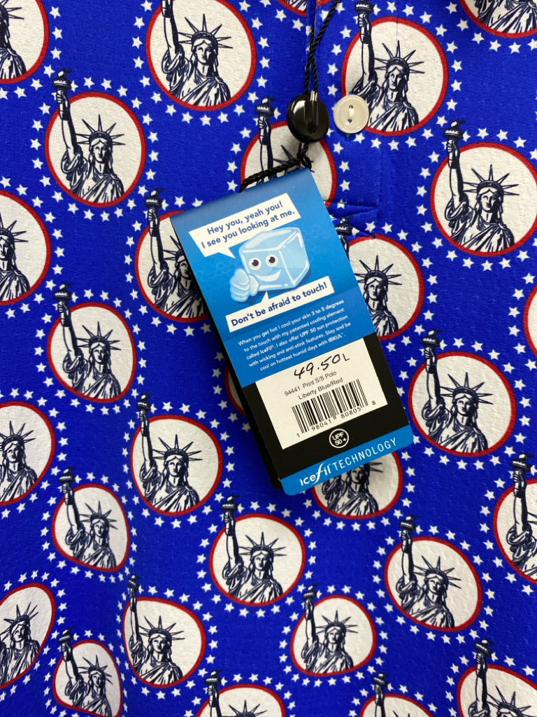 NWT IBKUL Size L Blue Red/White Patriotic Polo Men&