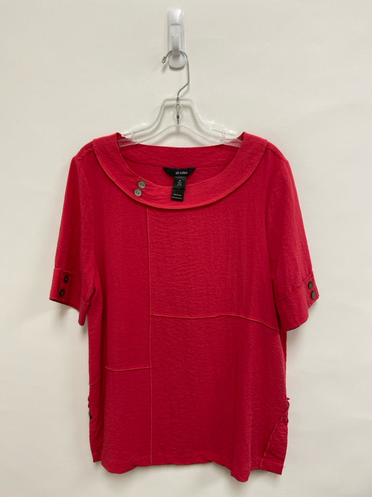 Ali Miles Size M Red Texture Short Sleeve Ladies Top