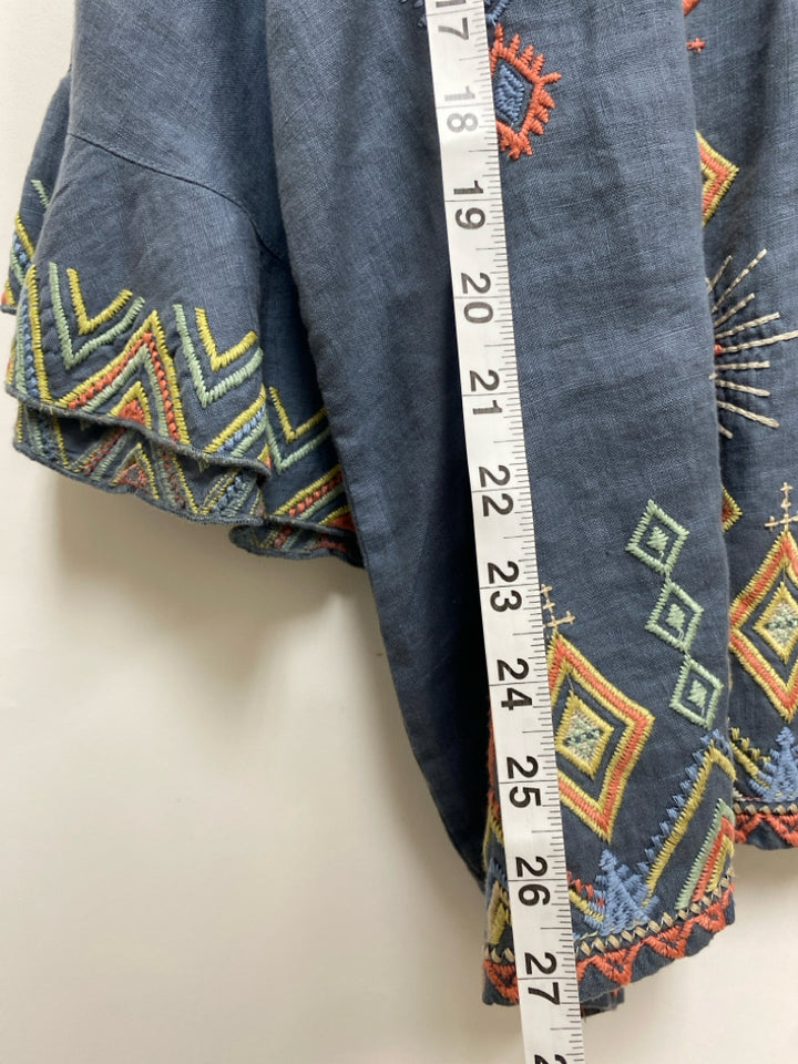 JOHNNY WAS Size L Slate Blue Embroidered Ladies Top