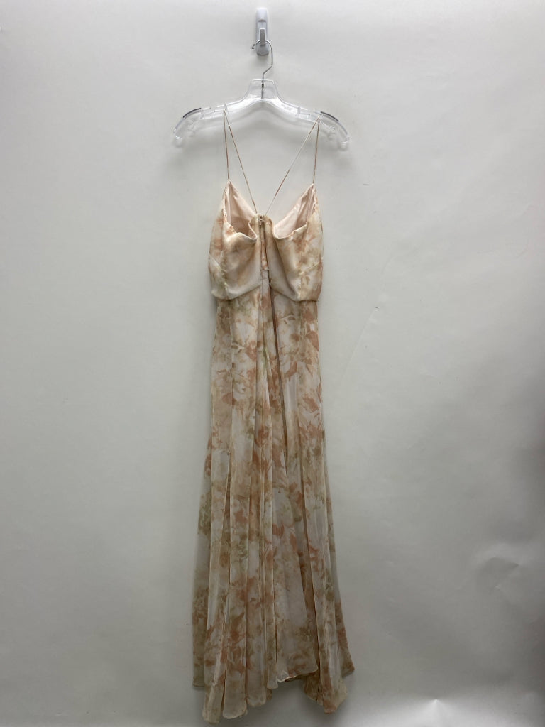 Size 4 Pale Peach Coral/Green Abstract Maxi Ladies Dress
