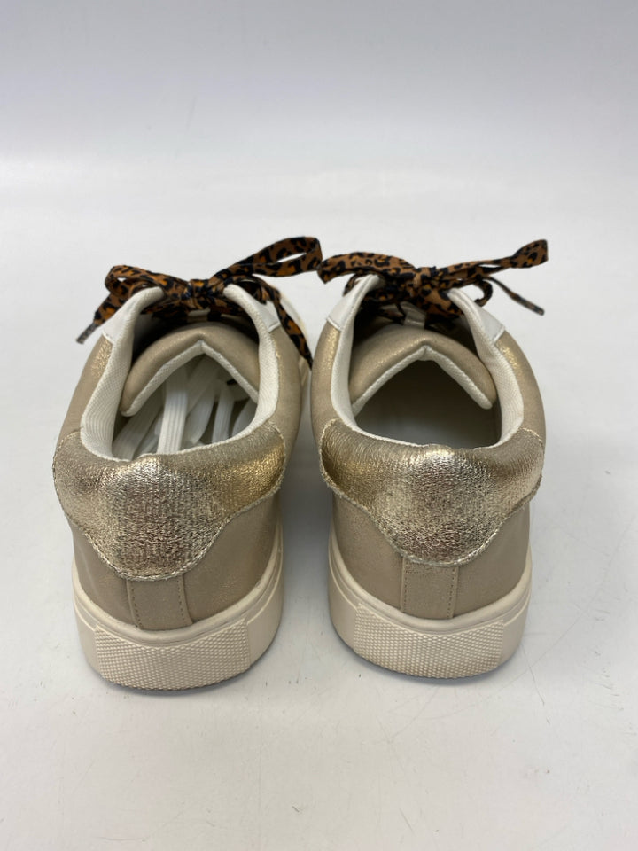 Size 8 Brown White/gold Metallic Sneakers