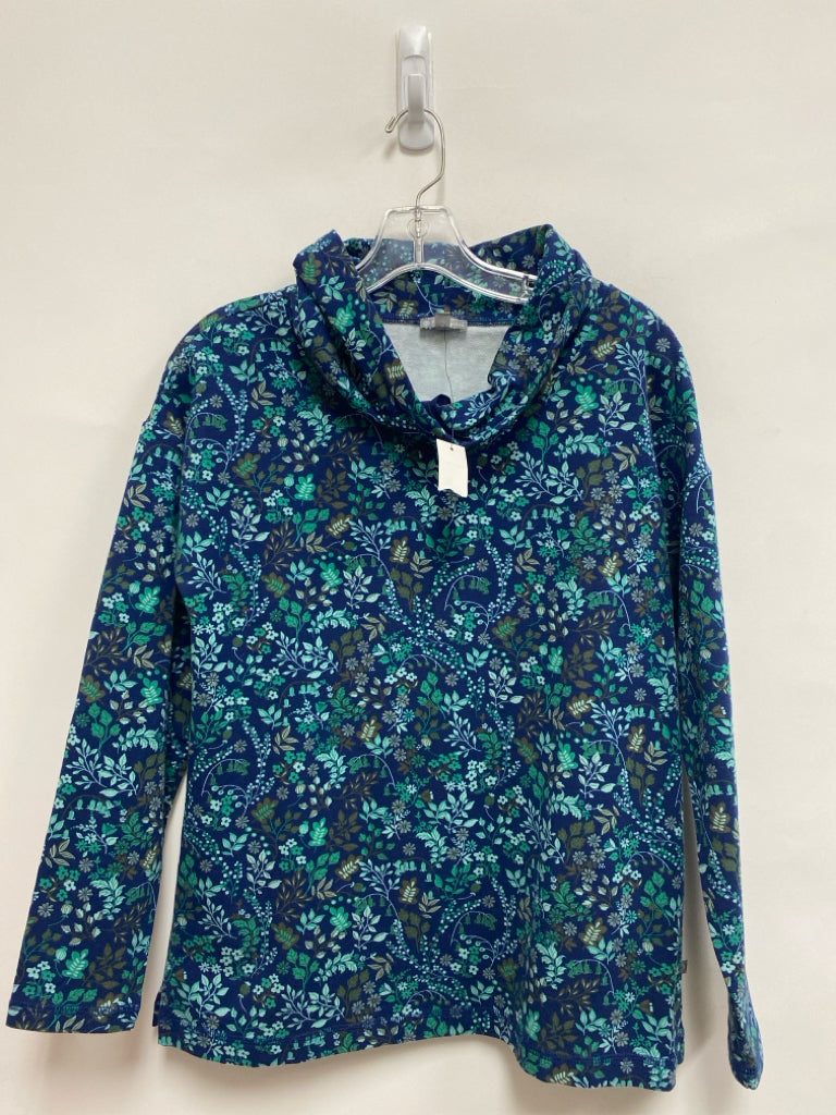 NWT Talbots Size S Navy Turquoise Floral Cowl Neck Ladies Top