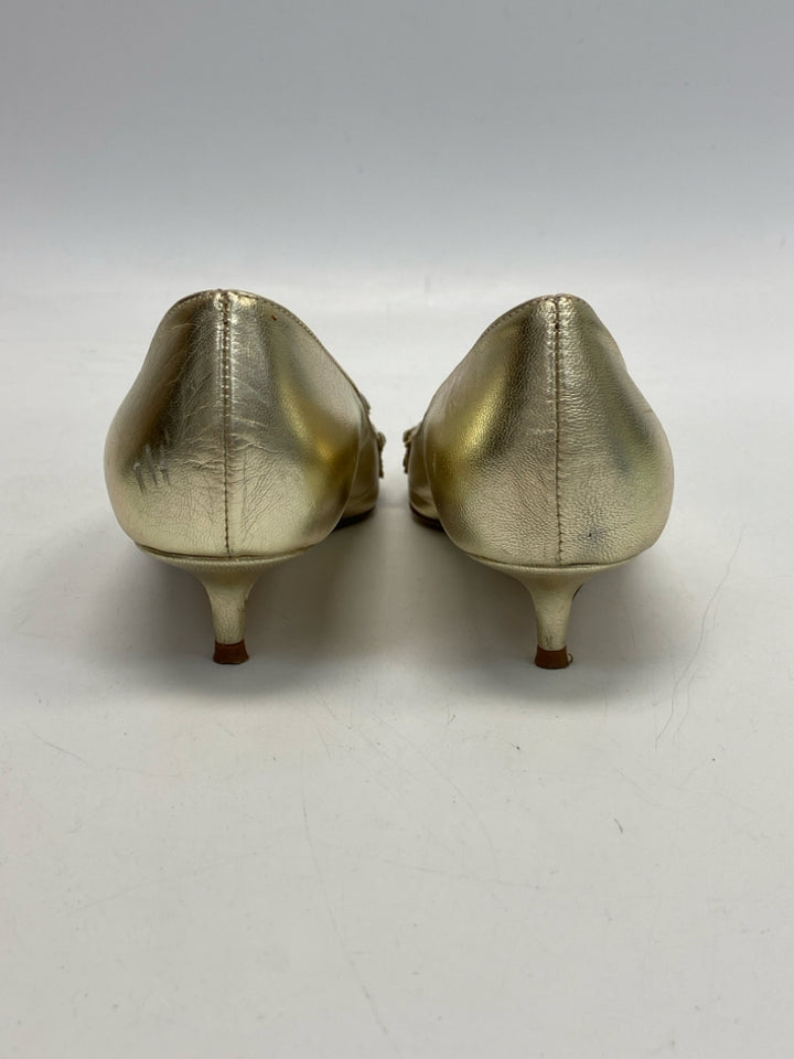 Something Bleu Size 7 Gold Clear Rhinestone(s) Heels
