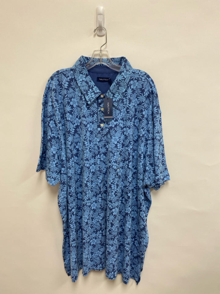 NWT Nautica Size 4X Navy Blue Floral Polo Men&