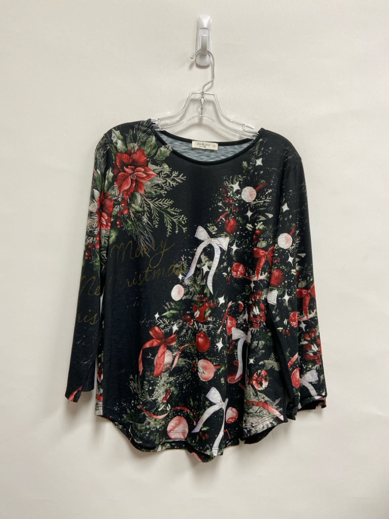 Jess &amp; Jane Size M Black/White Red/Green Christmas Long Sleeve Ladies Top