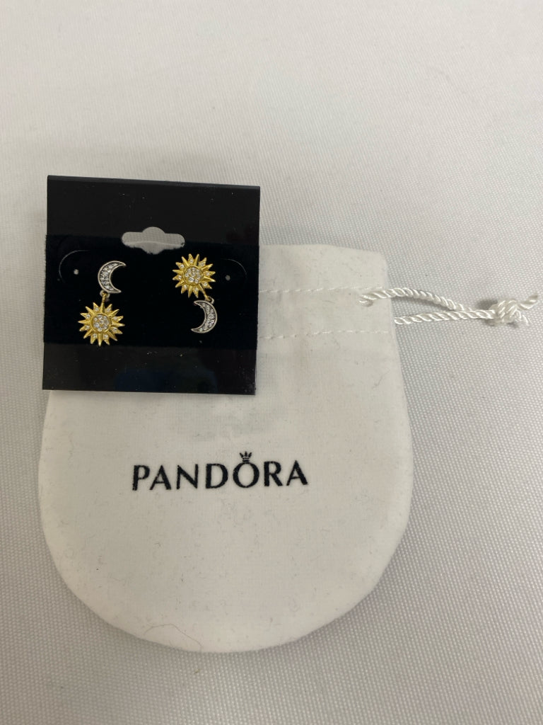 NEW/PKG Pandora Silver Gold Color Moon/Stars Earrings