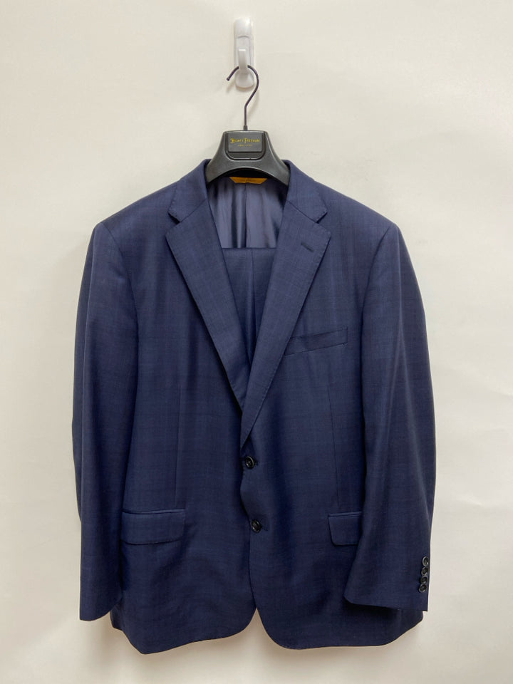 Hickey Freeman Size 48 Navy Plaid Wool Men&