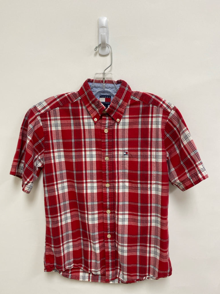 Tommy Hilfiger SIZE M Red/White Black Plaid Button Up Boy&