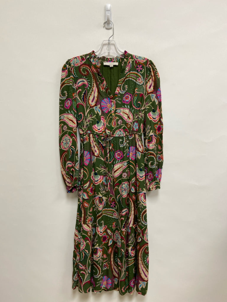 LOFT Size XS Green Cream/Pink Paisley Ladies Dress