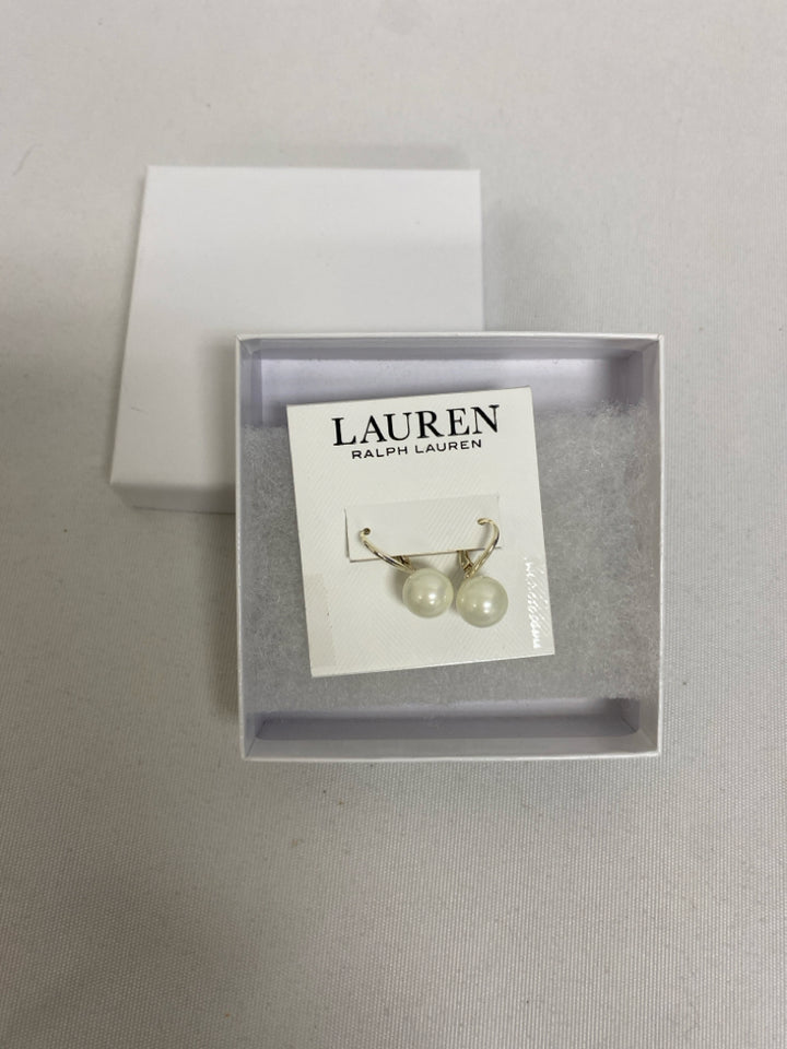 NEW/BOX Ralph Lauren Pearl Color Silver Color Earrings