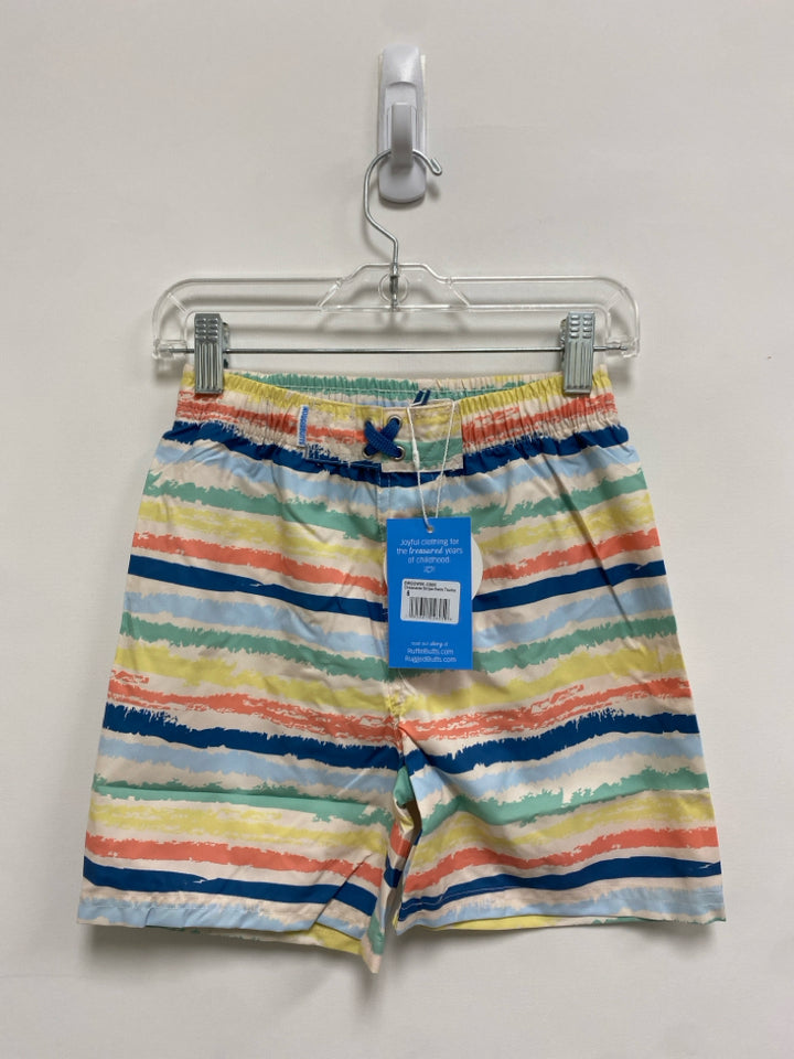 NWT Ruffle Butts SIZE 6 White/Aqua Coral/Blue Stripes Boy&