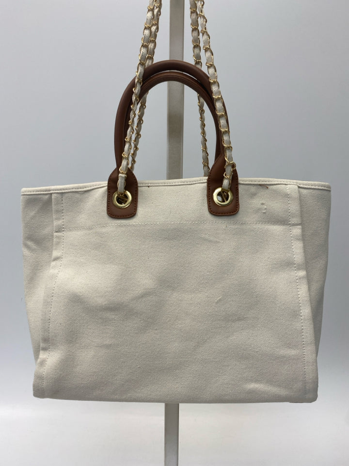 Cream Brown Canvas Handbag