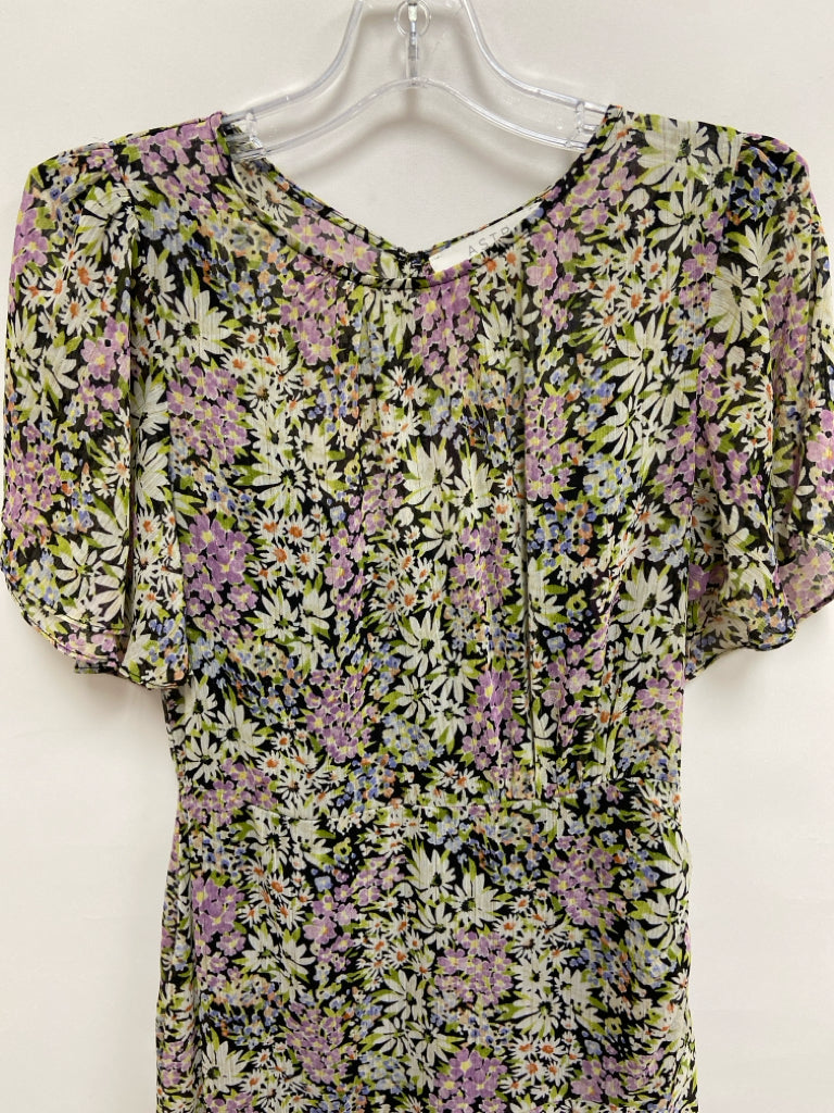 ASTR Size M Black/White Purple/Green Floral Maxi Sheer Ladies Dress