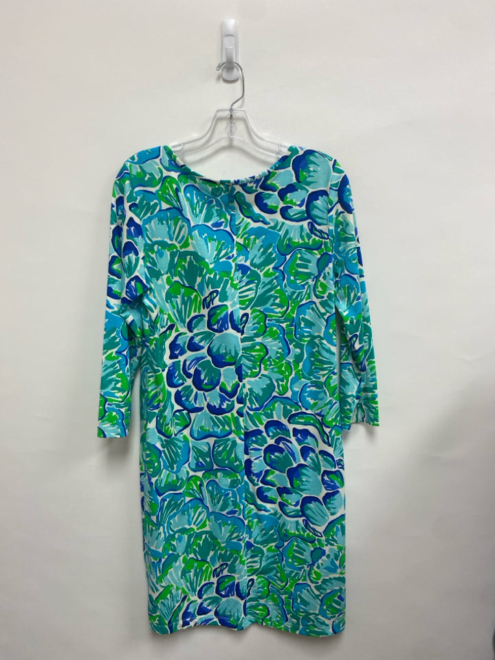 LILLY PULITZER Size L Blue/Green White Cotton Ladies Dress